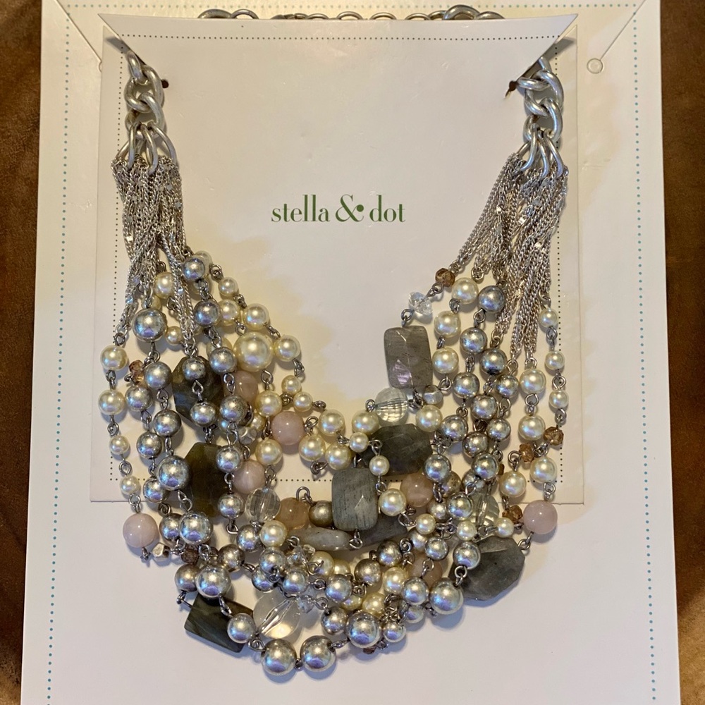 Stella & Dot silver pearl statement necklace